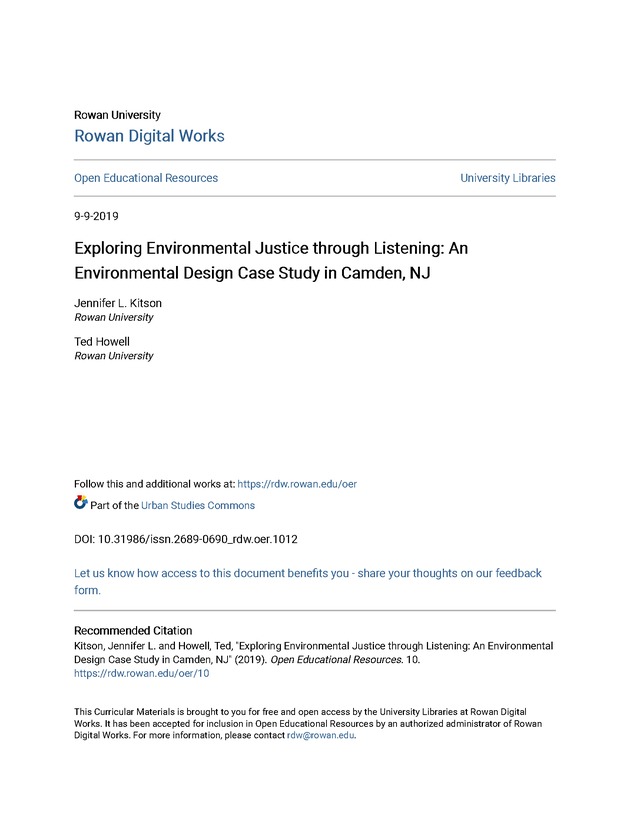 Exploring Environmental Justice through Listening: An Environmental Design Case Study in Camden, NJ - Title Page 1